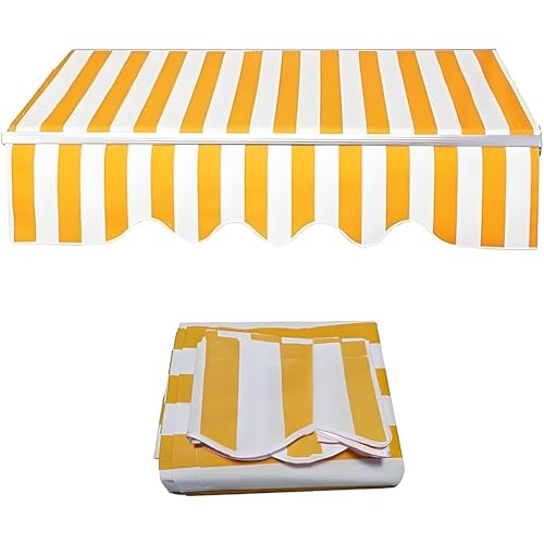 Gelb-weiß Gestreifter Ersatz for Terrassenmarkisenstoff, Außen Sonnenschutzdach aus Polyester Wasserabweisend UV Schutz für Fenster Terrasse Deck(16x10ft/500x300cm) von Generic