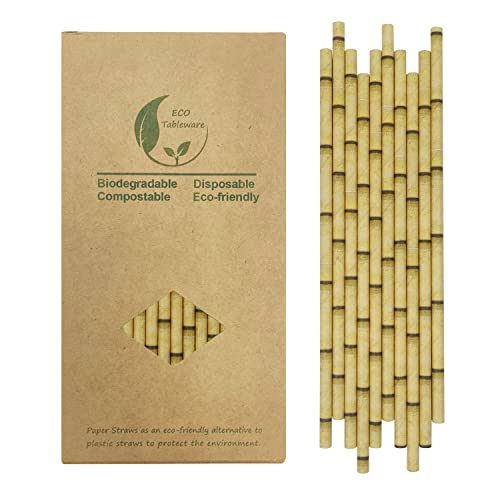 100 Stück Gelber Bambus Papier Strohhalme, 100% Biologisch Abbaubar Gelber Bambus Papierstrohhalme Einweg Trinkhalm für Cocktail, Saft, Kaffee, Limonade von Generic