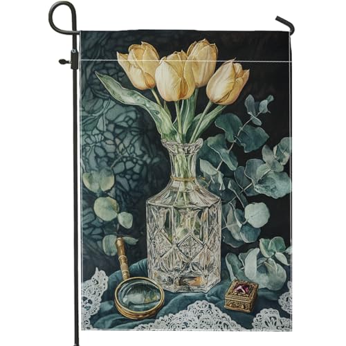 Gelbe Tulpen Garten Flagge Frühling Sommer Blumenvase Elegante Blumenvase Home Decor Banner doppelseitige Hofflagge Polyester Rasen Dekoration von Generic