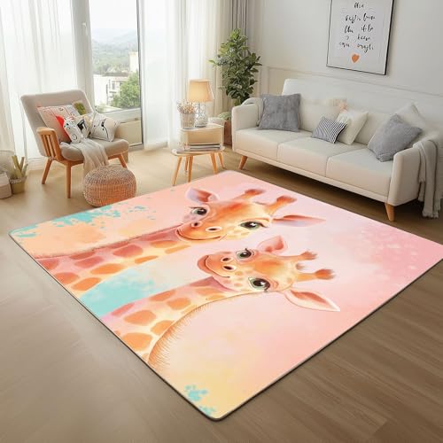 Gemalte Batik Giraffe Teppich Flauschig 200x300cm Rugs for Living Room Bettvorleger Schlafzimmer Waschbare Kurzflor Teppich Tiere Giraffe Groß Teppisch rutschfest für Wohnzimmer von Generic