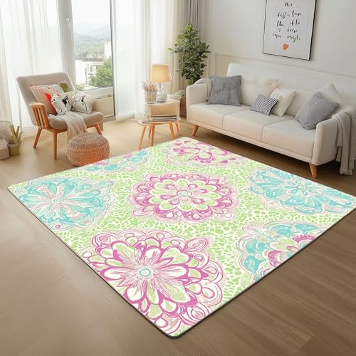 Gemalte Geometrische Blumen Bunt Teppich 160x230cm Teppisch, Wohnzimmerteppich, Schlafzimmerteppich, Waschbarerteppich, Geometrische Blumentexturen Rutschfester Teppich Flauschig für Küche, Flur, Gemalte Geometrische Blumen Bunt Teppich 160x230cm Teppisch, Wohnzimmerteppich, Schlafzimmerteppich, Waschbarerteppich, Geometrische Blumentexturen Rutschfester Teppich Flauschig für Küche, Flur, von Generic