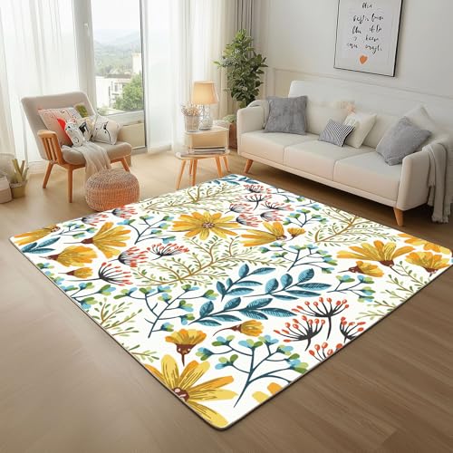 Gemalte Pflanze Blumen Teppich Wohnzimmer 60x110cm Moderner Teppisch Waschbare Teppiche KleinNatur Blumen Blätter Kurzflor Teppich Flauschig für Schlafzimmer, Kinderzimmer, Bettvorleger Gemalte Pflanze Blumen Teppich Wohnzimmer 60x110cm Moderner Teppisch Waschbare Teppiche KleinNatur Blumen Blätter Kurzflor Teppich Flauschig für Schlafzimmer, Kinderzimmer, Bettvorleger von Generic
