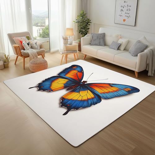 Gemalter Schmetterling In Blau Rugs for Living Room 200x300cm Indoor Teppisch Schlafzimmer Teppich Wohnzimmer Minimalistische Schmetterling Kurzflor Waschbar Tepich Für Büro Esszimmer Kinderzimmer von Generic