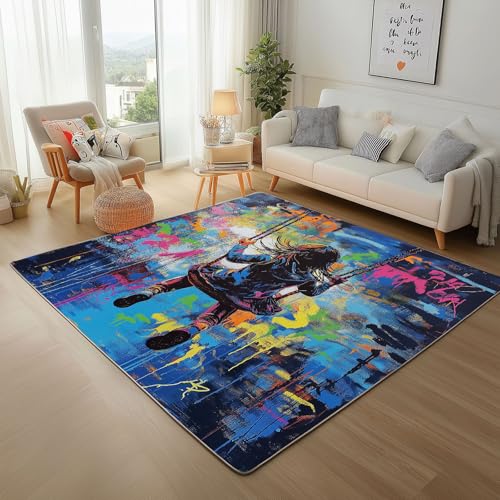 Gemaltes Mädchen Auf Einer Schaukel Teppich Wohnzimmer 200x300cm, Flauschiger Kurzflor Teppich Waschbarer Moderner Teppiche Abstrakt Graffiti Bunt rutschfest Teppiche für Küchen Schlafzimmer Gemaltes Mädchen Auf Einer Schaukel Teppich Wohnzimmer 200x300cm, Flauschiger Kurzflor Teppich Waschbarer Moderner Teppiche Abstrakt Graffiti Bunt rutschfest Teppiche für Küchen Schlafzimmer von Generic