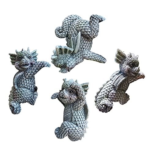 4 PCS Pflanzer Topf Aufhänger Dekorationen, Drachen Topf Vase Rand Statue Ornament, 3D Drachen Figuren von Fenteer