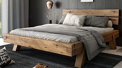 Generic Bett Futonbett Balkenbett Rustic-Eiche massiv Holz geölt Schlafzimmer Henny 140 x 200 cm von Generic