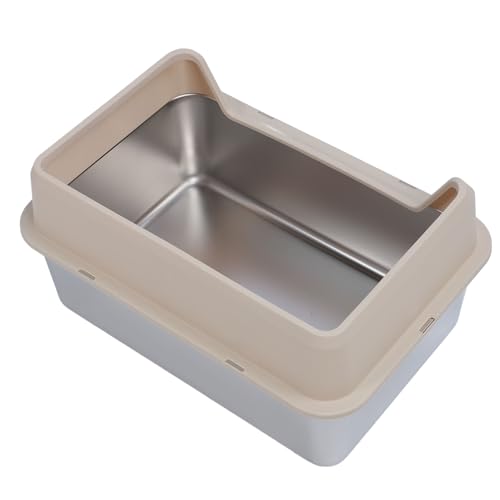Generic Edelstahl -Katzentoilette, Extra Große Katzenratschachtel Kitty DruTter Box Eingang Große Hochseitige Kitty -Katze Pfanne mit Schaufel Metalldrüsenbox für Kleine Mittelgroße Katzen (Khaki) von Generic