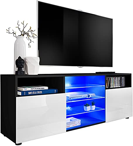 Generic ExtremeFurniture T38 TV Lowboard, Karkasse in Schwarz Matt/Front in Weiß Hochglanz mit LED in RGB von Generic