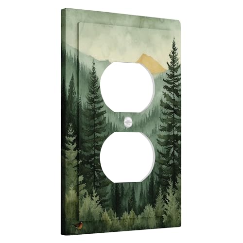 Generic Forest Scenery 015PH04AC240423A0022B Duplex-Steckdosenabdeckung, grüne Bergkiefer-Wandplatten, rustikale Dekoration, Standardgröße, thermoplastische Wandplatten, Einzel-Duplex-Steckdose von Generic