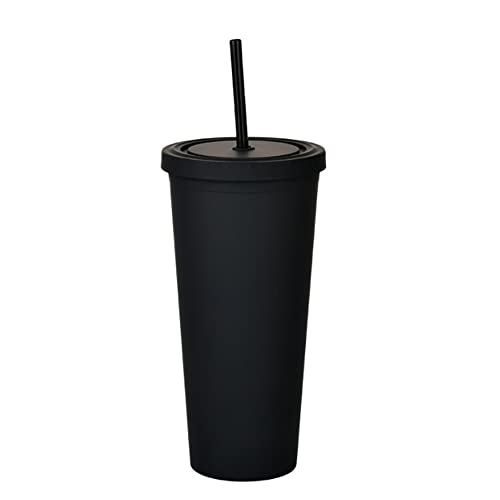 Plain Cup, Cold Bowl Mug, Drinking Glasses with Lid and Straws, 700 ml (22 oz), Reusable, Cold Drinks, Home, Office, Car, Coffee Cup (Black) von Generic