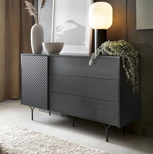 Generic Kommode RAWE KSZ144 Sideboard Schrank Highboard (Schwarz + Schwarze Füße), 3D2SZ von Generic
