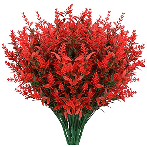 Generic Kunstpflanze Balkonkasten Blumen Außenblumenkünstlich für Dekoration Lavendel 8 Bündel Kunstblumen Blumen Künstlich Vase (Red, One Size) von Generic