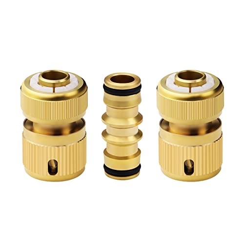 Mdlufee Messing Schlauch Wasserhahn Anschlüsse 1/2 Zoll Gartenschlauch Schnellkupplung und Doppelstecker,Wasserleitungsreparatur (3 Stück) von Mdlufee