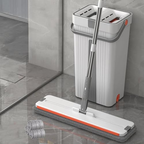 Generic Mop Bucket Set,Household 360° Flat Mop,Lazy Hand-Free Mop, Mopping and Scraping 2-in-1, 40cm Wide Large Size Wet and Dry Mop.,4cloths von Generic
