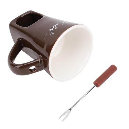 Generic Schokoladenschmelze, Schokoladenkerkerbecher Keramik mit Gabel für Butter (Brown) von Generic