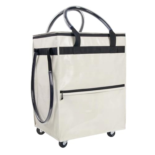 Generic Wiederverwendbarer Lebensmittelbeutel auf Rädern, Tragbarer Einkaufsbeutel mit Großer Kapazität Faltbarer Rolltasche mit Griffen, Gepäckwagen Zum Campen, Reisen (WHITE) von Generic