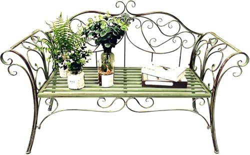 Generisch Gartenbank im Landhausstil, Parkbank mit Rückenlehne und Armlehnen mit Blumenmuster, Sitzbank aus Eisen für Veranda, Rasen, Wintergarten+ von Generic
