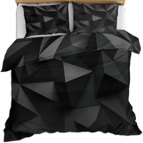 Geometrie Bettwäsche 180x200 Schwarz und Grau Bettwäsche Set, 3D Bettbezug Set Weich Microfaser Bettbezüge 3 Teilig Abstrakt Wendebettwäsche für Doppelbett, mit 2 Kissenbezüge b1834 von Generic