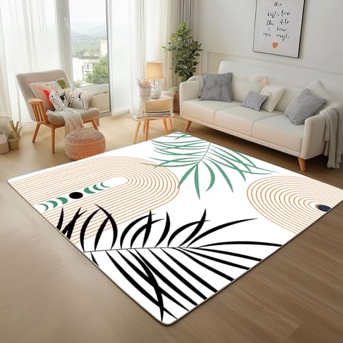 Geometrie Bogen Sonne Teppich Läufer 80x150cm – Bunt Bemalte Blätter Kurzflor Waschbar Teppich, Pflegeleicht, Extra Weich Für Flur, Küche, Schlafzimmer Teppiche von Generic