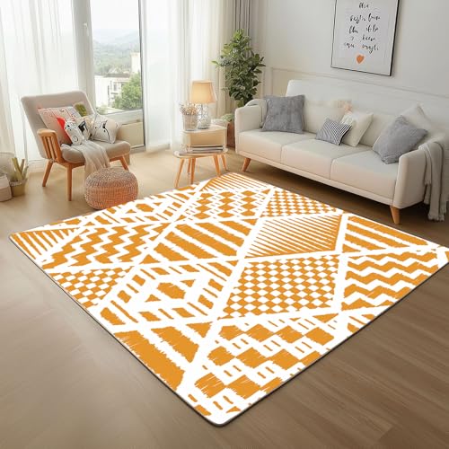 Geometrie Gitter Gelb Teppich Läufer 80x150cm – Rechteckig Geometrie Textur Kurzflor Waschbar Teppich, Pflegeleicht, Extra Weich Für Flur, Küche, Schlafzimmer Teppiche von Generic