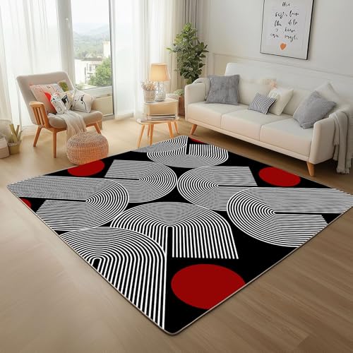 Geometrie Linien Bogen Grau Teppich Läufer 80x150cm – Elliptische Geometrie Bögen Kurzflor Waschbar Teppich, Pflegeleicht, Extra Weich Für Flur, Küche, Schlafzimmer Teppiche von Generic