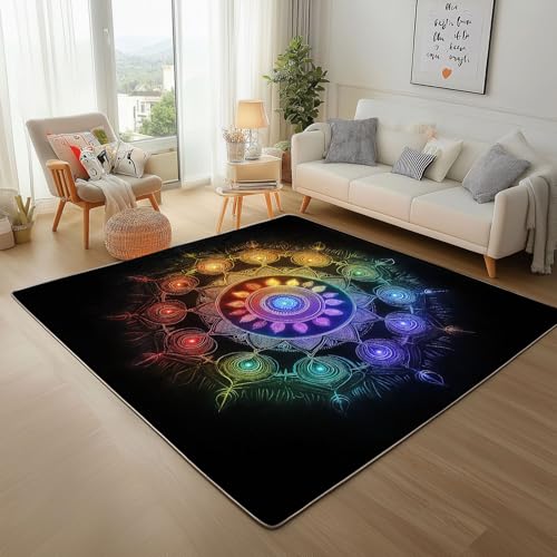 Geometrie Mandala Muster Teppich Läufer 120x170cm – Bunt Kreis Geometrisch Kurzflor Waschbar Teppich, Pflegeleicht, Extra Weich – Für Flur, Küche, Schlafzimmer Teppiche von Generic