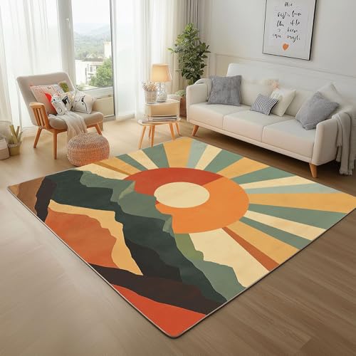 Geometrie Streifen SonneTeppich Läufer 80x150cm – Felsenhügel Landschaft Kurzflor Waschbar Teppich, Pflegeleicht, Extra Weich – Für Flur, Küche, Schlafzimmer Teppiche von Generic