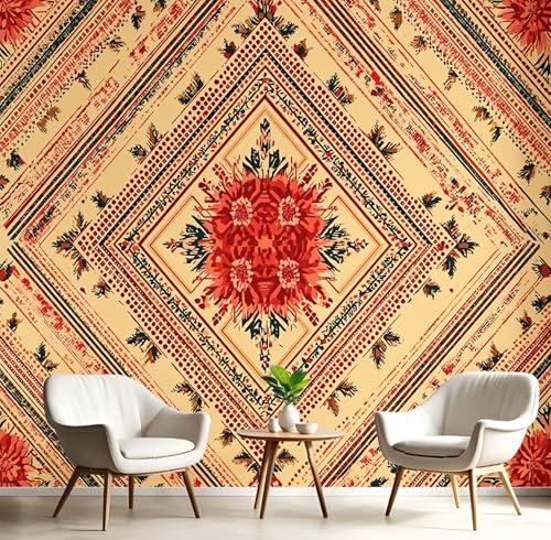 Geometrische Blumen Tapete Selbstklebende Tapete Art Deco Mustertapete Beige Tapeten Wohnzimmer Muster Möbelfolie Schlafzimmer Flur Wand Dekoration 450X315Cm von Generic
