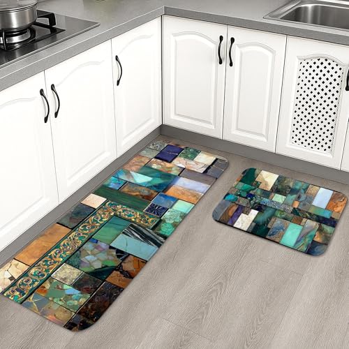 Geometrische Küchenmatten für Boden, buntes Mosaik-Design, rutschfest, gepolstert, Komfort-Teppich für Küche, Waschbecken, Waschküche, Badezimmer, 40,6 x 61 cm Geometrische Küchenmatten für Boden, buntes Mosaik-Design, rutschfest, gepolstert, Komfort-Teppich für Küche, Waschbecken, Waschküche, Badezimmer, 40,6 x 61 cm von Generic