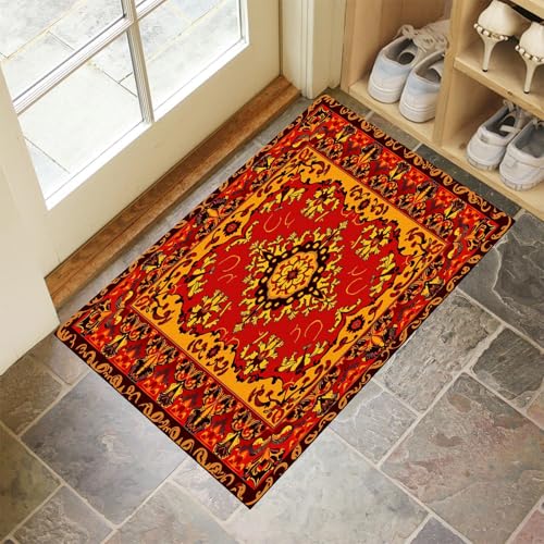 Geometrische Muster Fußmatte Schmutzfangmatte Innen 50 X 80 cm rutschfeste Waschbar Fussmatte, Sauberlaufmatte Teppich Für Eingangsbereich, Haustür, Flur, Porch - Rot Exquisites Retro von Generic