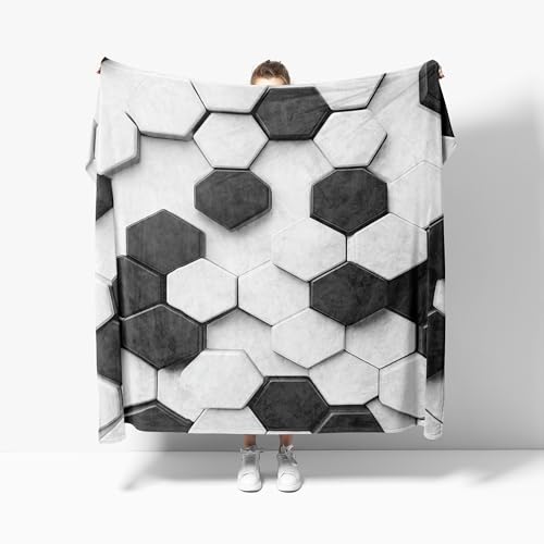 Geometrische Wabenstruktur FußBallstil Kuscheldecke Flauschige Couch Decke XXL 180x200 cm Schwarz Und Weiß Fleecedecke, Warmer Tagesdecke - Leichte Decken für Sofa Bett, Winter Weiche Decke Für Kinder Geometrische Wabenstruktur FußBallstil Kuscheldecke Flauschige Couch Decke XXL 180x200 cm Schwarz Und Weiß Fleecedecke, Warmer Tagesdecke - Leichte Decken für Sofa Bett, Winter Weiche Decke Für Kinder von Generic