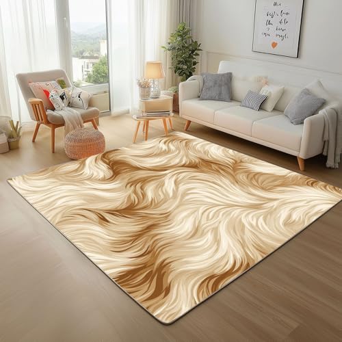 Geometrische Wellenstreifen (Cremefarben) Teppich Wohnzimmer 200x300cm rutschfest Kurzflor Kunstwolle Schlafzimmer Teppisch Waschbar Tierfell Textur Bettvorleger Teppiche für Büro Bereich Dekor von Generic