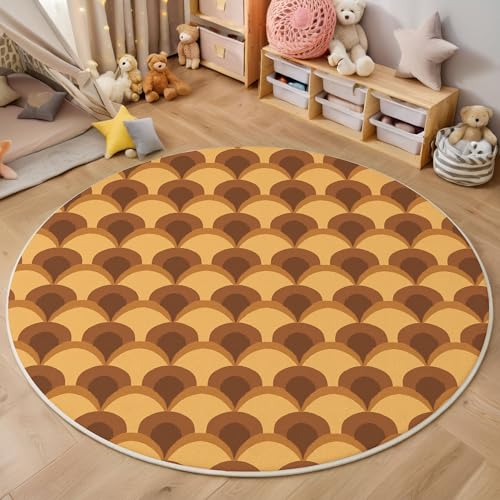 Geometrisches Design Teppich Rund 240 cm Retro-Stil rutschfest Teppiche Wohnzimmer Runder Waschbar Teppiche Kurzflor Weich Runder Teppich Beige Braun for Wohnzimmer Studie Heimbüro Geometrisches Design Teppich Rund 240 cm Retro-Stil rutschfest Teppiche Wohnzimmer Runder Waschbar Teppiche Kurzflor Weich Runder Teppich Beige Braun for Wohnzimmer Studie Heimbüro von Generic