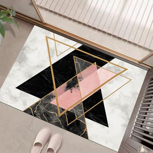 Geometrisches Dreieck Fußmatte - rutschfeste Schmutzfangmatte Elfenbein Für Innen, Fußabtreter Marmorstruktur Für Flur, Eingangsbereich & Überdachten Außenbereich - 50 X 80 cm von Generic
