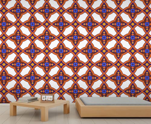 Geometrisches Wandbild Abstrakte Ethnische Geometrische Akzenttapete Orange Blau Braune Tapete Rautenkaro Kindertapete für Schlafzimmer Wohnzimmer Sofa Fernseher Hintergrund Wandbild Poster Dekor von Generic
