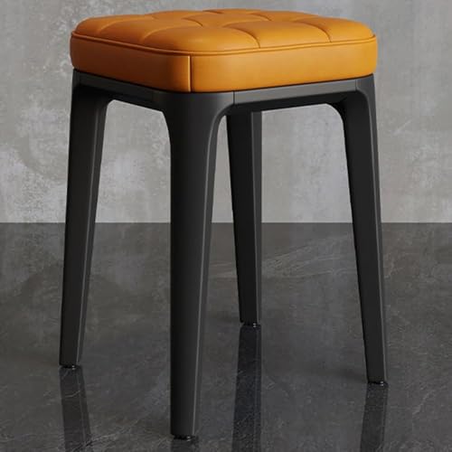 Gepolstert Stapelbar Hocker, Kunststoff Esszimmerstühle PU-Leder, Barhocker Quadratische Sitzhocker Ohne Lehne, Hocker Für Wohnzimmer, Küche, Klassenzimmer+ (Orange) von Generic