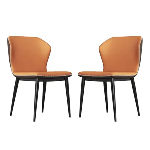Gepolsterte Küchenstühle 2er Set, Moderne Gästestühle aus Leder mit Beinen aus Kohlenstoffstahl, Stilvoll und Schlicht für Küche, Büro, Wohnzimmer(Orange,X-Small) von Generic