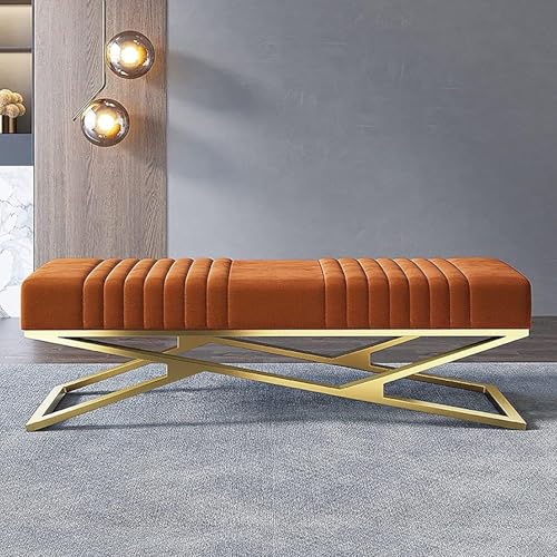 Gepolsterte Sitzbank Aus Samt, Bequemer Eingangsschuh Mit Goldener Basis, Modernes Schlafzimmer Ende des Bettes Ltifunction Akzent Sofa Bank, Orange, 90x38x42cm Gepolsterte Sitzbank Aus Samt, Bequemer Eingangsschuh Mit Goldener Basis, Modernes Schlafzimmer Ende des Bettes Ltifunction Akzent Sofa Bank, Orange, 90x38x42cm von Generic