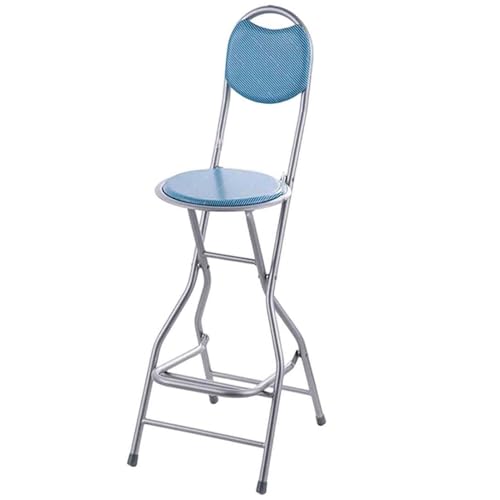 Gepolsterter Klappbarer Barhocker 66 cm, Tresenhocker mit Rückenlehne Und Fußstütze, für Küche Angeln Garten(Blau) von Generic