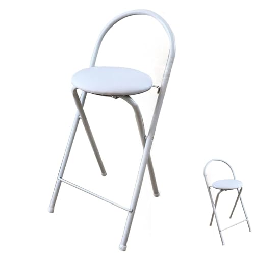 Gepolsterter Klapphocker mit Rückenlehne, Faltbar Hocker, Tragbare Klappbare Hocker Hohe Barhocker für Outdoor Camping Küche(White,55cm/22inch) von Generic