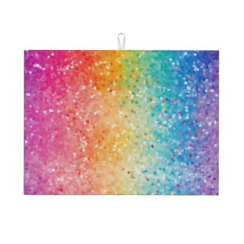 Geschirrabtropfmatte Regenbogen-Glitzer-Druck Spülbeckenmatte Wendbare Schnellen Trocknen Spülbeckenmatte Für Geschirr, Für Küchenutensilienhalter, Weingläser, Küchentheke, 46x61cm von Generic