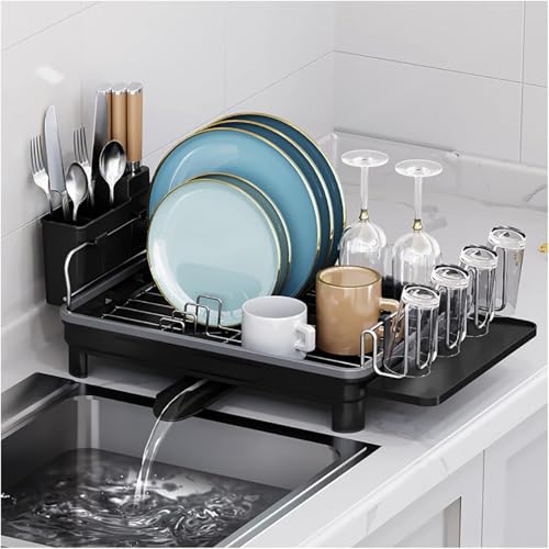 Geschirrtrockner Mit Abtropffläche|304 Edelstahl Geschirrabtropffläche Für Küchentheke |spüle Verstellbarer Auslauf Schalensiebe |abtropfgestell Mit Utensilienhalter Und Getränke, Black von Generic