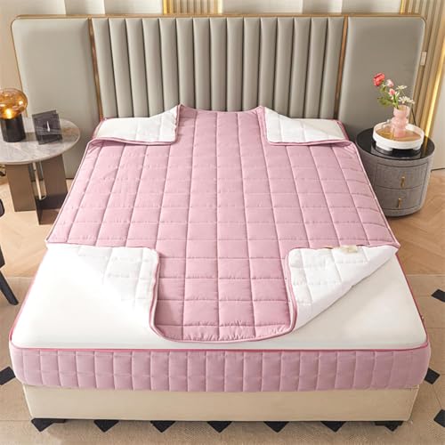 Gesteppter, waschbarer Matratzenbezug mit Reißverschluss, anpassbare Größe, feuchtigkeitsbeständig und waschbar, atmungsaktiver und weicher Matratzenschoner-Pink- 90x190+10cm von Generic