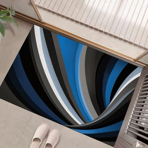 Gestreifte Wellen Fußmatte - rutschfeste Schmutzfangmatte Blaugrau Für Innen, Fußabtreter Modern Schlicht Für Flur, Eingangsbereich & Überdachten Außenbereich - 45 X 75 cm von Generic