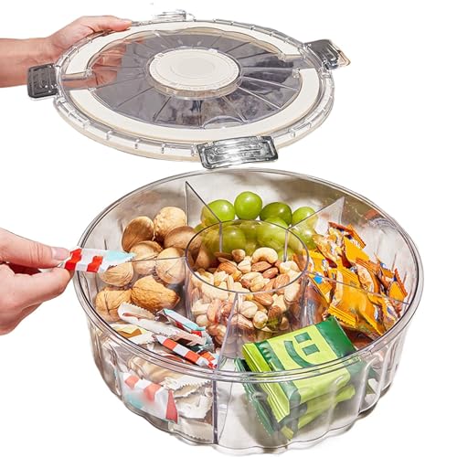 Geteiltes Serviertablett mit Deckel: Servierteller in Segmenten, drehbares Tablett für Erfrischungen für Süßigkeiten, wiederverwendbare Snackschale, Süßigkeiten-Tablett von Generic