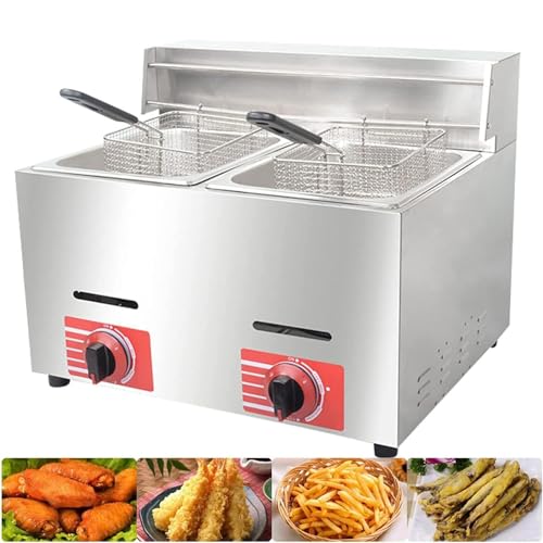 Gewerbliche Fritteuse 12L LPG Gas Edelstahl-Arbeitsplatte - Hähnchen und Pommes Frites mit großer Kapazität Outdoor Gas mit Deckel (12L) von Generic