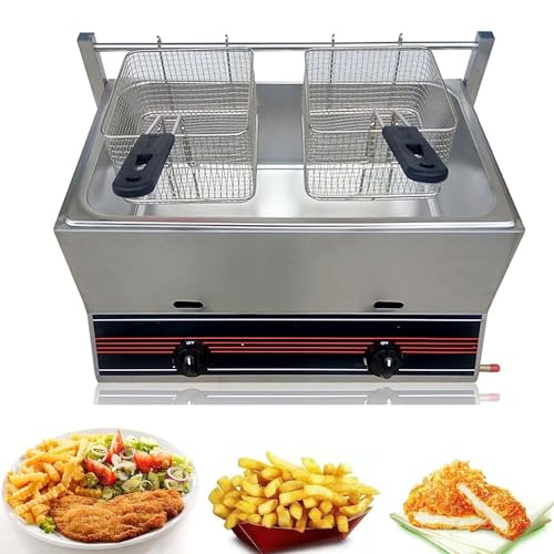 Gewerbliche Fritteuse Arbeitsplatte Gas Edelstahl mit Körben und Temperaturregelung - schnelles Aufheizen, Energieeinsparung (C) von Generic