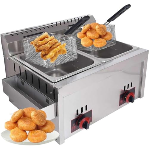 Gewerbliche Fritteuse Dual-Tank-Gas mit einstellbarer Feuerkraft und Temperaturregelung, einschließlich Körben und Deckeln für den Heim- und Restaurantgebrauch von Generic