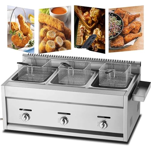 Gewerbliche Fritteuse Fett, elektrisch mit Doppelkorb, Edelstahl S leicht zu reinigen einstellbare Temperaturregelung Leicht zu reinigendes Küchenöl Frittieren, (3Tank) von Generic