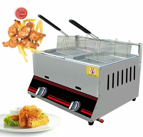 Gewerbliche Fritteuse Fettkorb Gas Manuelle Temperatureinstellung Edelstahl Infrarot Energiesparend mit abnehmbarem Korbchip Schnelles Aufheizen ~/ von Generic